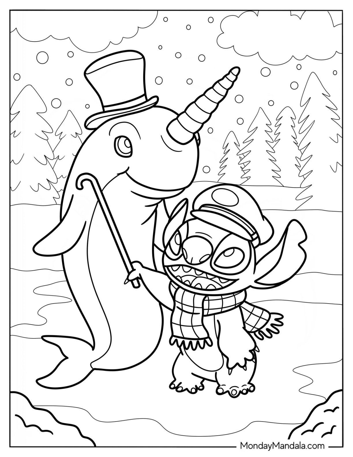 Narwhal Coloring Page Free