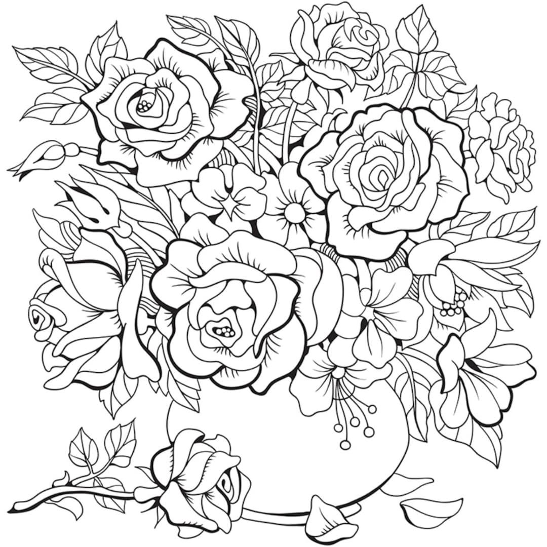 44 Flower Coloring Pages Floral Adult Coloring Pages Printable Adult Coloring Page Etsy Norway