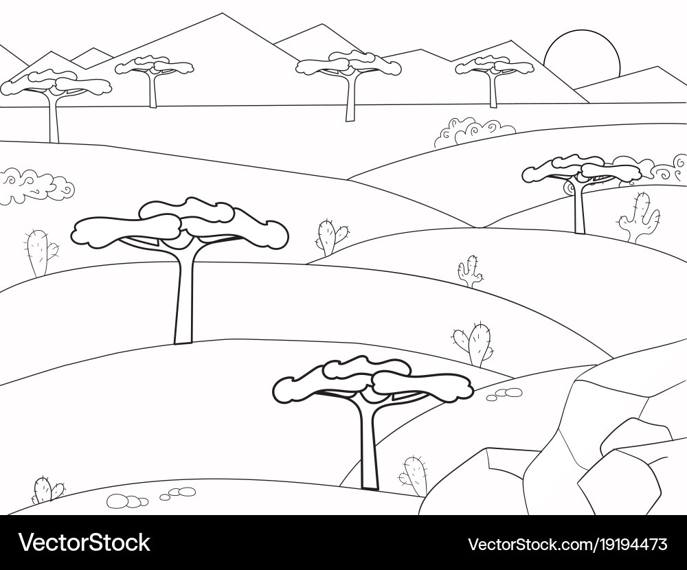 African Savannah Coloring Book Background Nature Vector Image