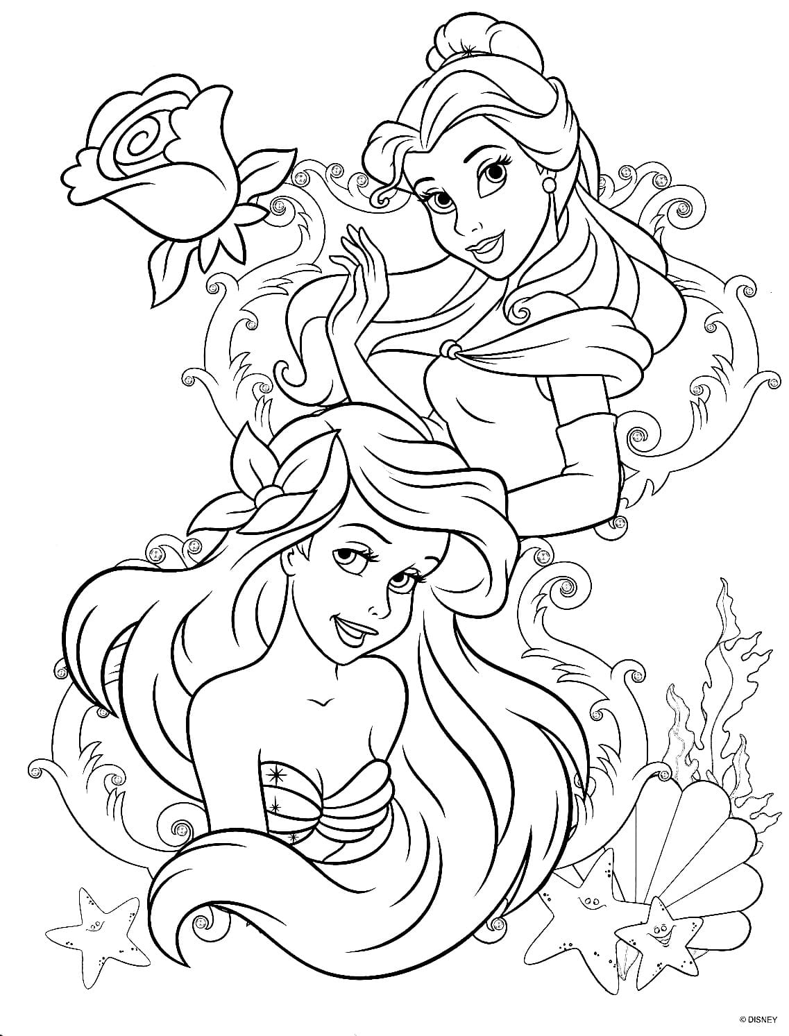 Ariel And Belle Coloring Page Download Print Or Color Online For Free