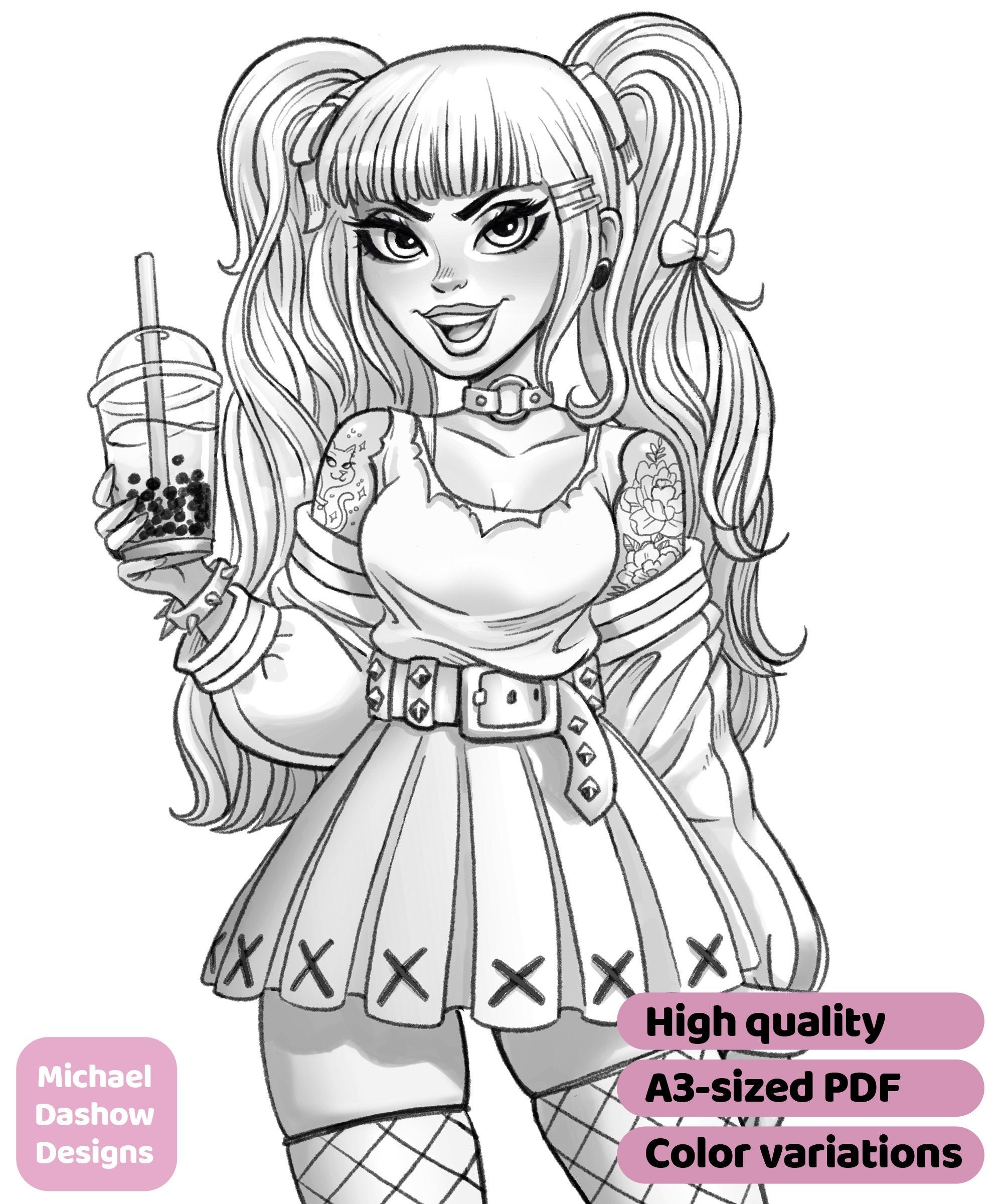 Buy Pastel Goth Danii Printable Adult Coloring Page Instant Download Online In India Etsy
