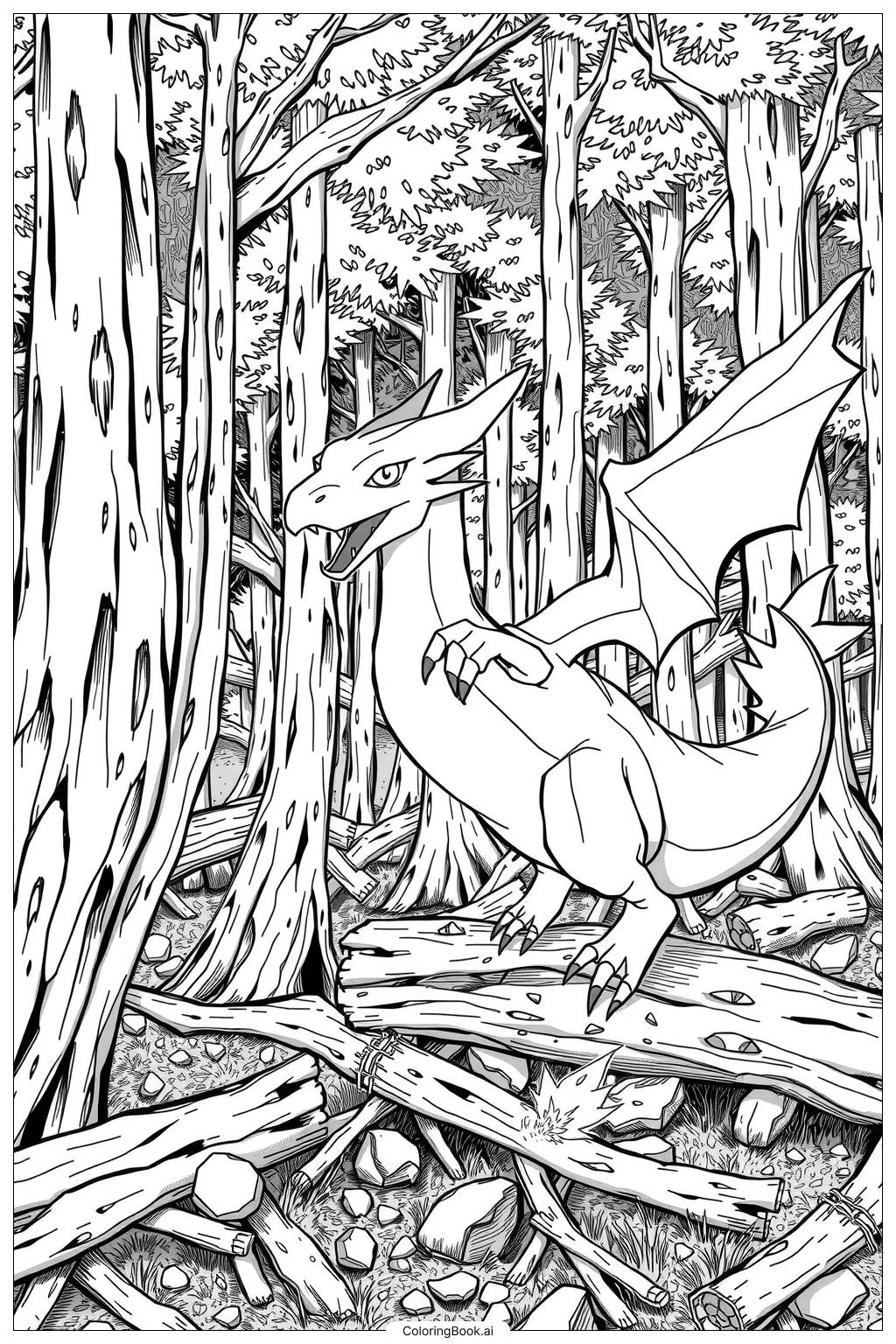 Charizard Training In A Forest With Its Trainer Coloring Page Free PDF PNG Printable 
