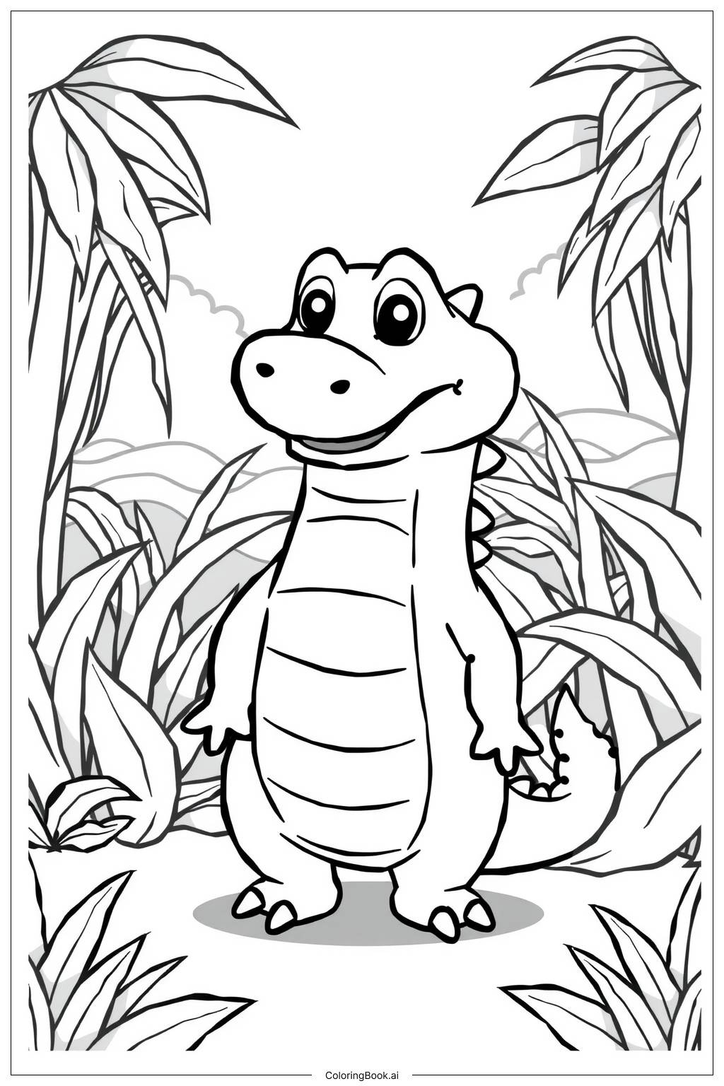 Crocodile Exploring The Jungle Coloring Page Free PDF PNG Printable 