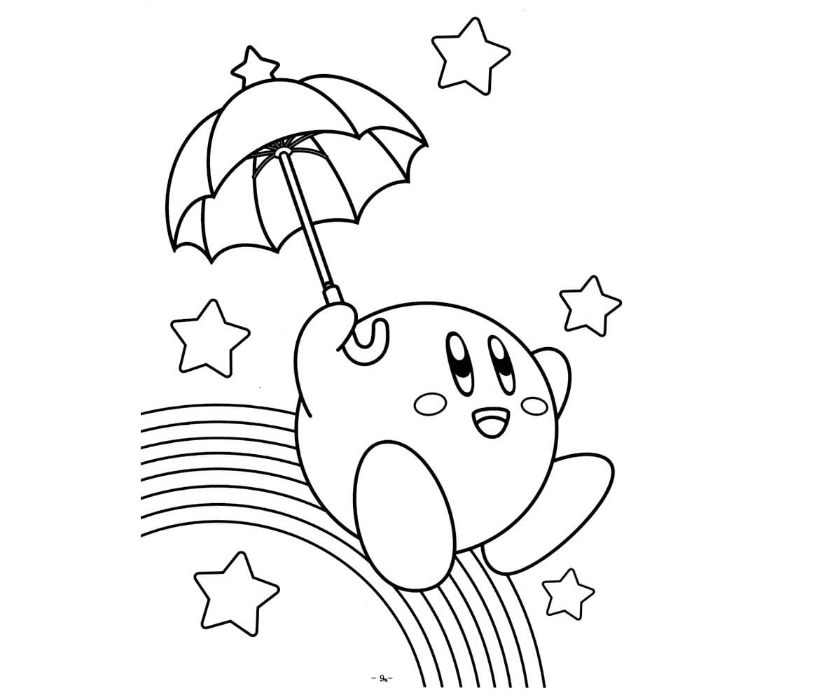Cute Kirby Holding Umbrella Coloring Page Download Print Or Color Online For Free