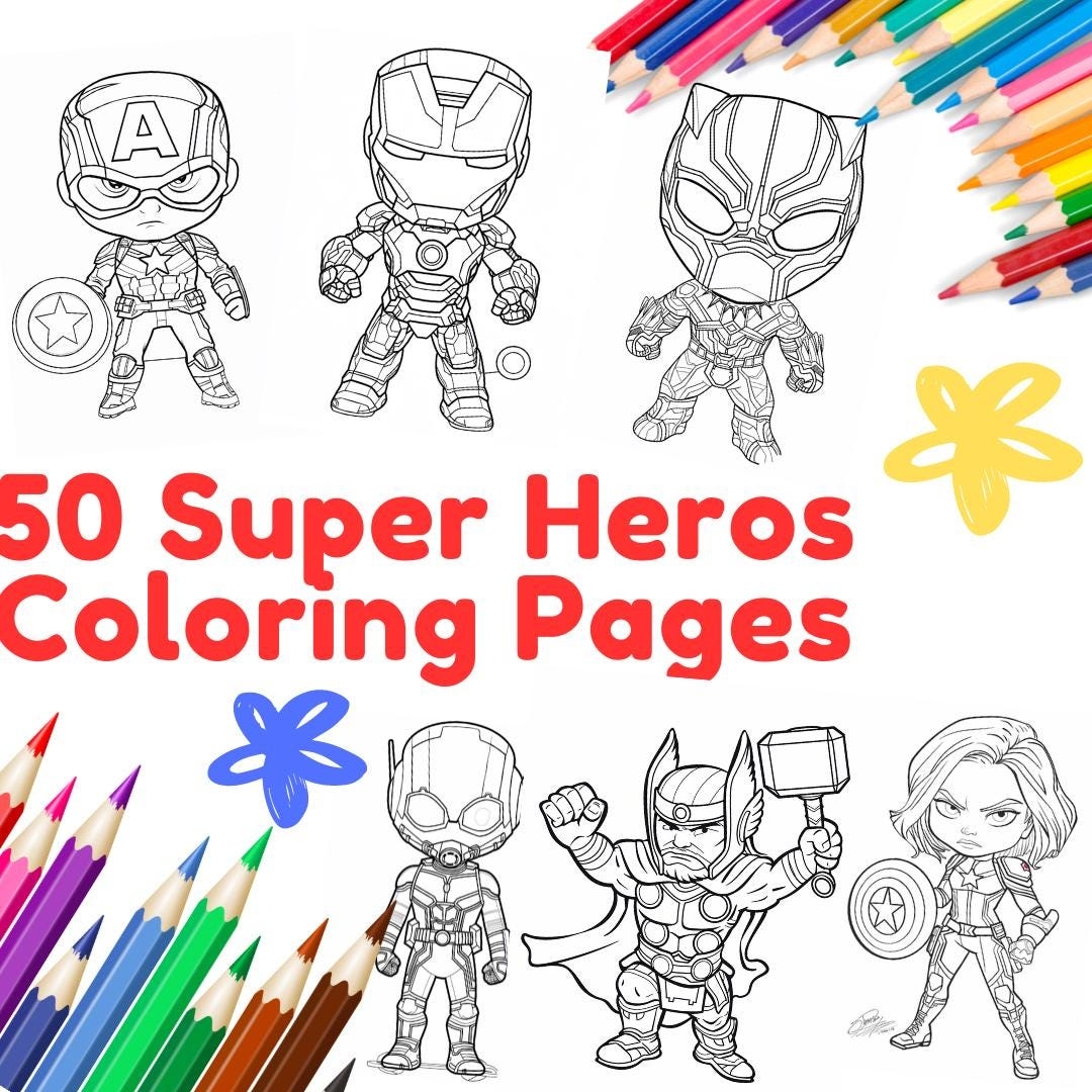 Easy Super Heros Coloring Pages For Kids 50 High Quality Super Heros Coloring Pages For Kids Printable In Letter And A4 Size Etsy