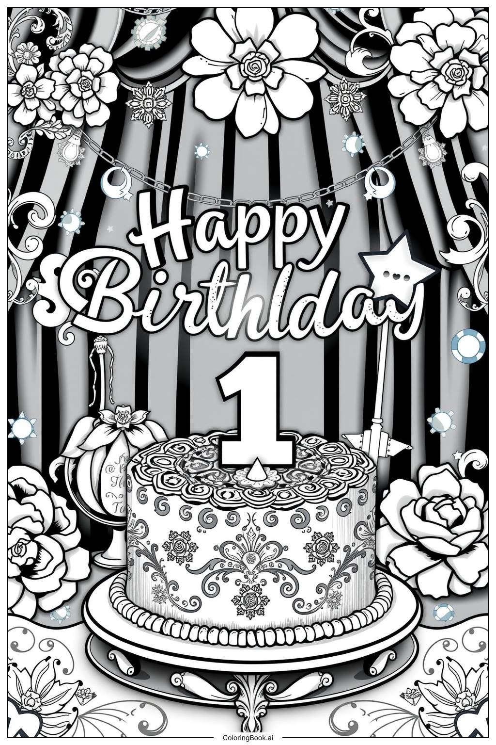 First Birthday Memory Coloring Page Free PDFu0026PNG Printable 