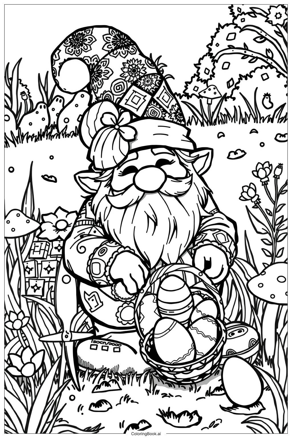 Gnome Carving A Halloween Pumpkin With Joy Coloring Page Free PDF PNG Printable 