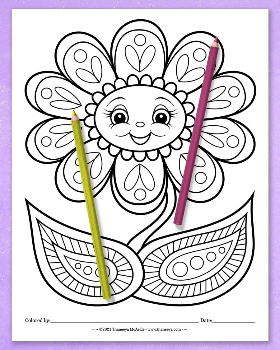 Happy Flowers Coloring Pages Cute Kawaii Flowers For Easy Large Print Coloring Art Is Fun