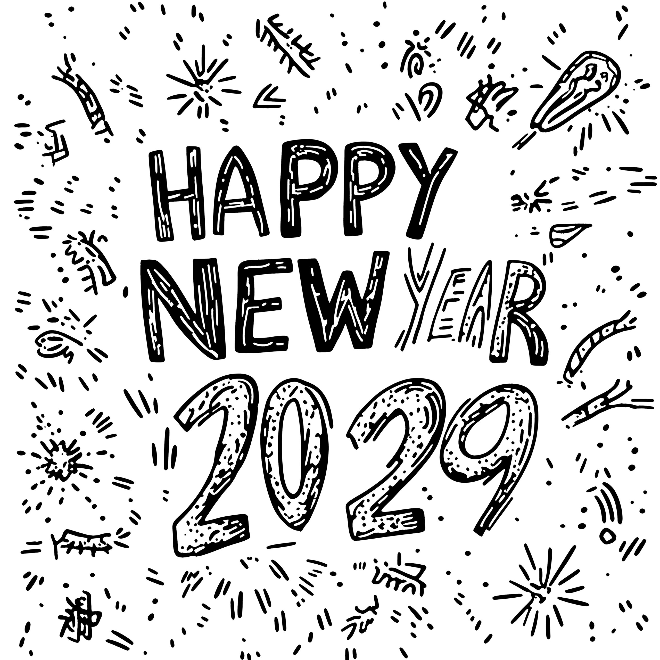 Happy New Year 2029 Free Coloring Page