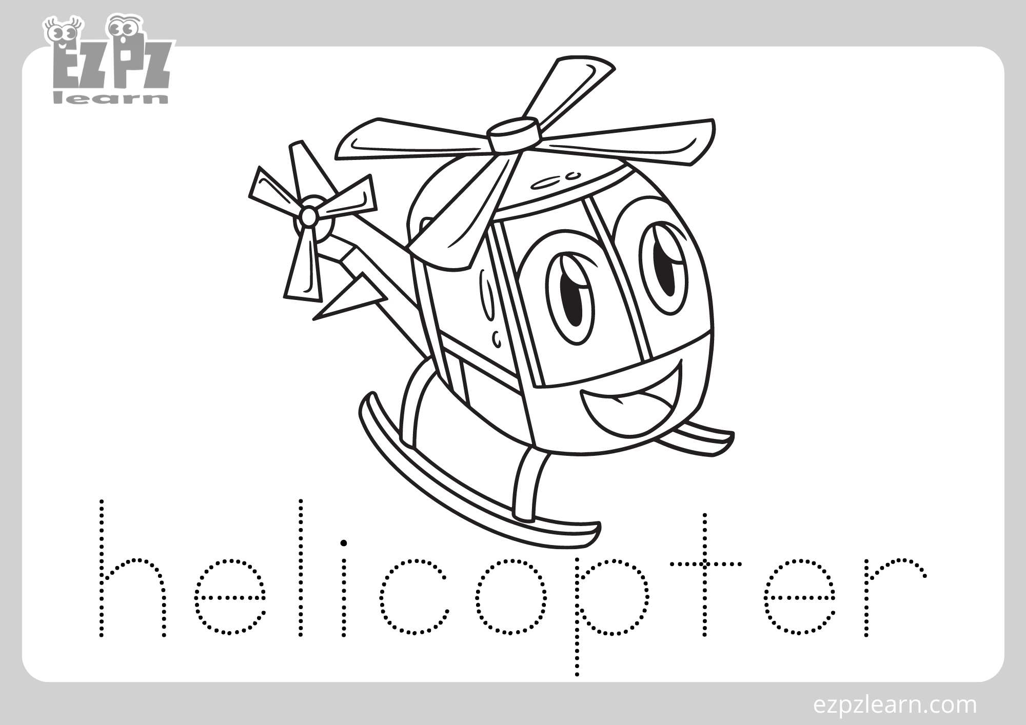 Helicopter Coloring Page For Kids Free PDF Download Ezpzlearn