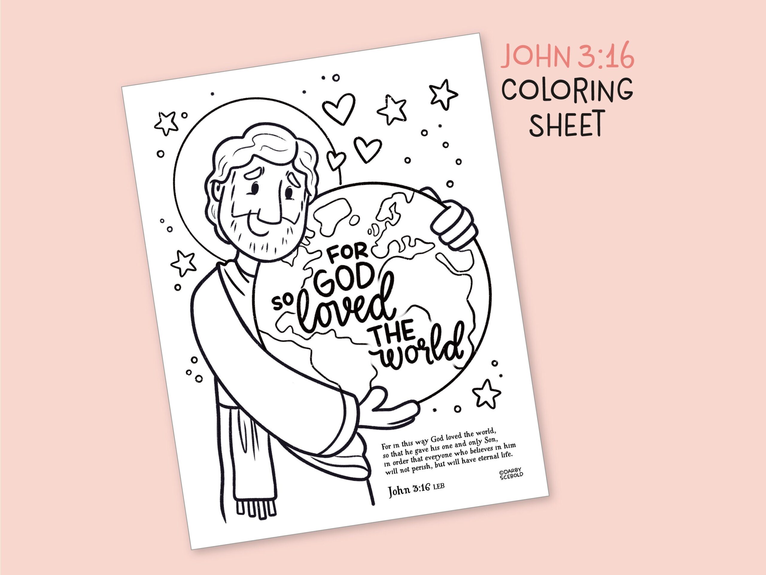 Jesus Coloring Sheet John 3 16 Bible Coloring Pages Scripture Color Instant Download Printable Sunday School Color God Bible Verse