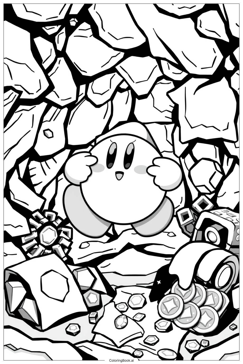 Kirby Finding Hidden Treasures 2 Coloring Page Free PDFu0026PNG 
