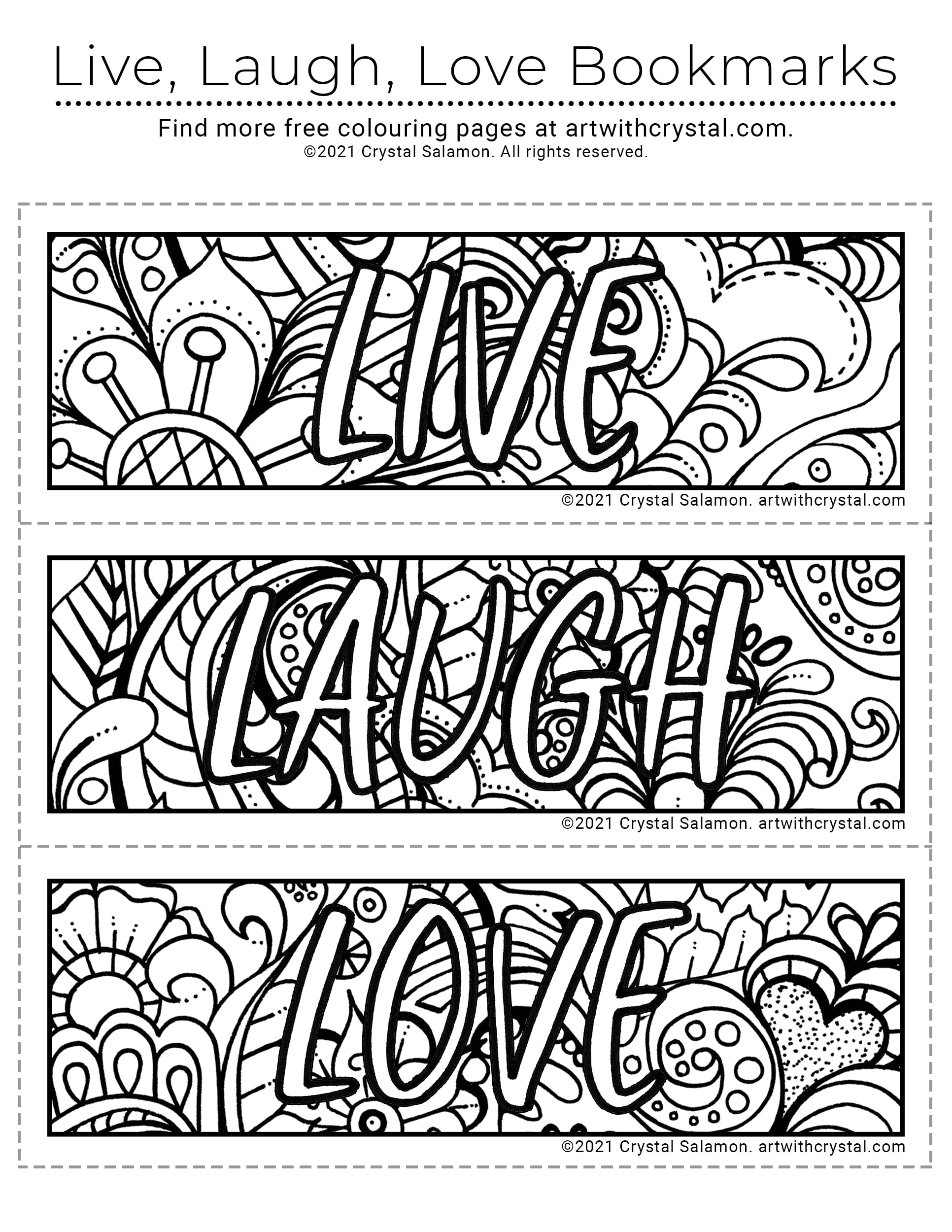 Live Laugh Love Bookmark FREE Printable Art With Crystal