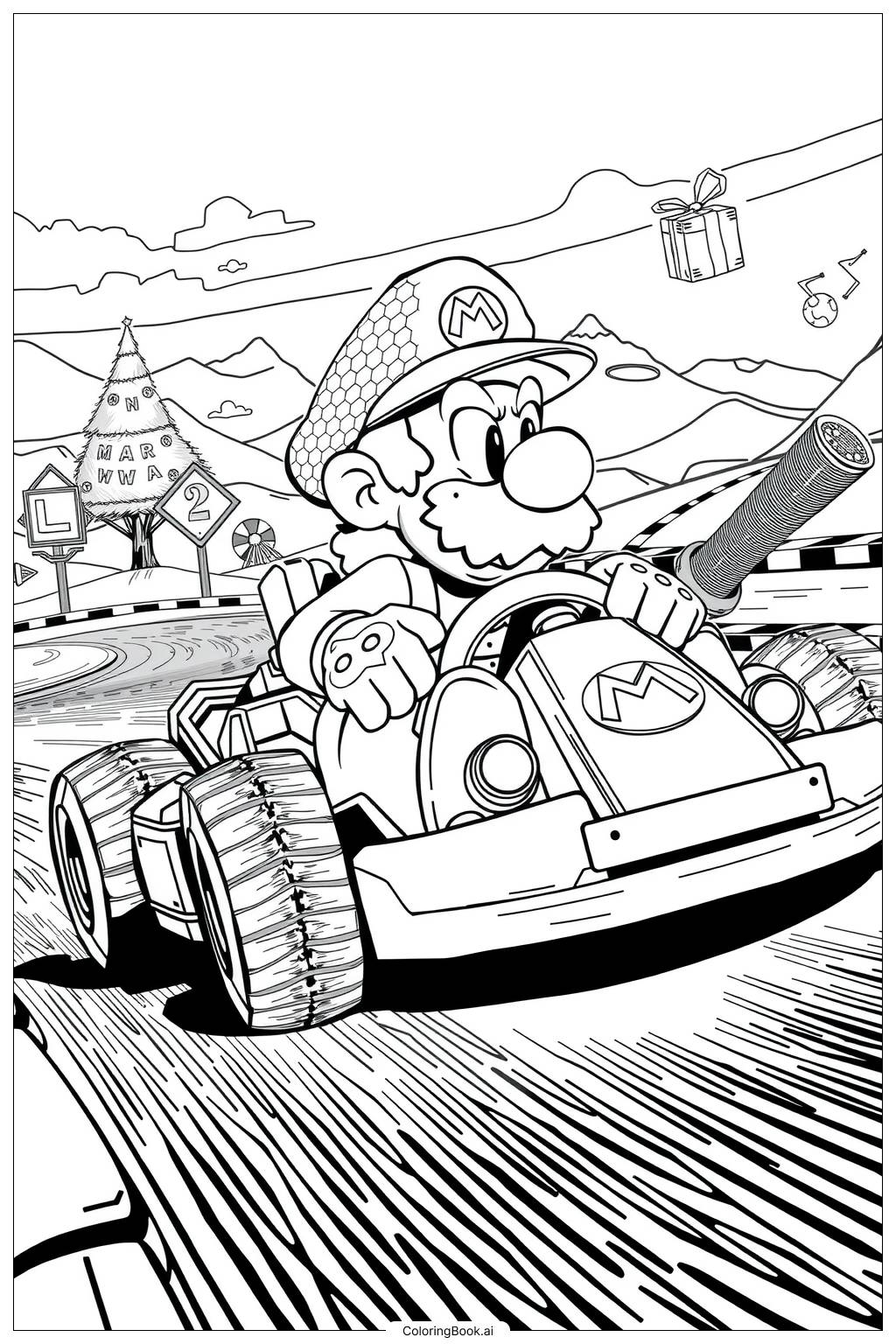 Mario Driving In Mario Kart Coloring Page Free PDF PNG Printable 