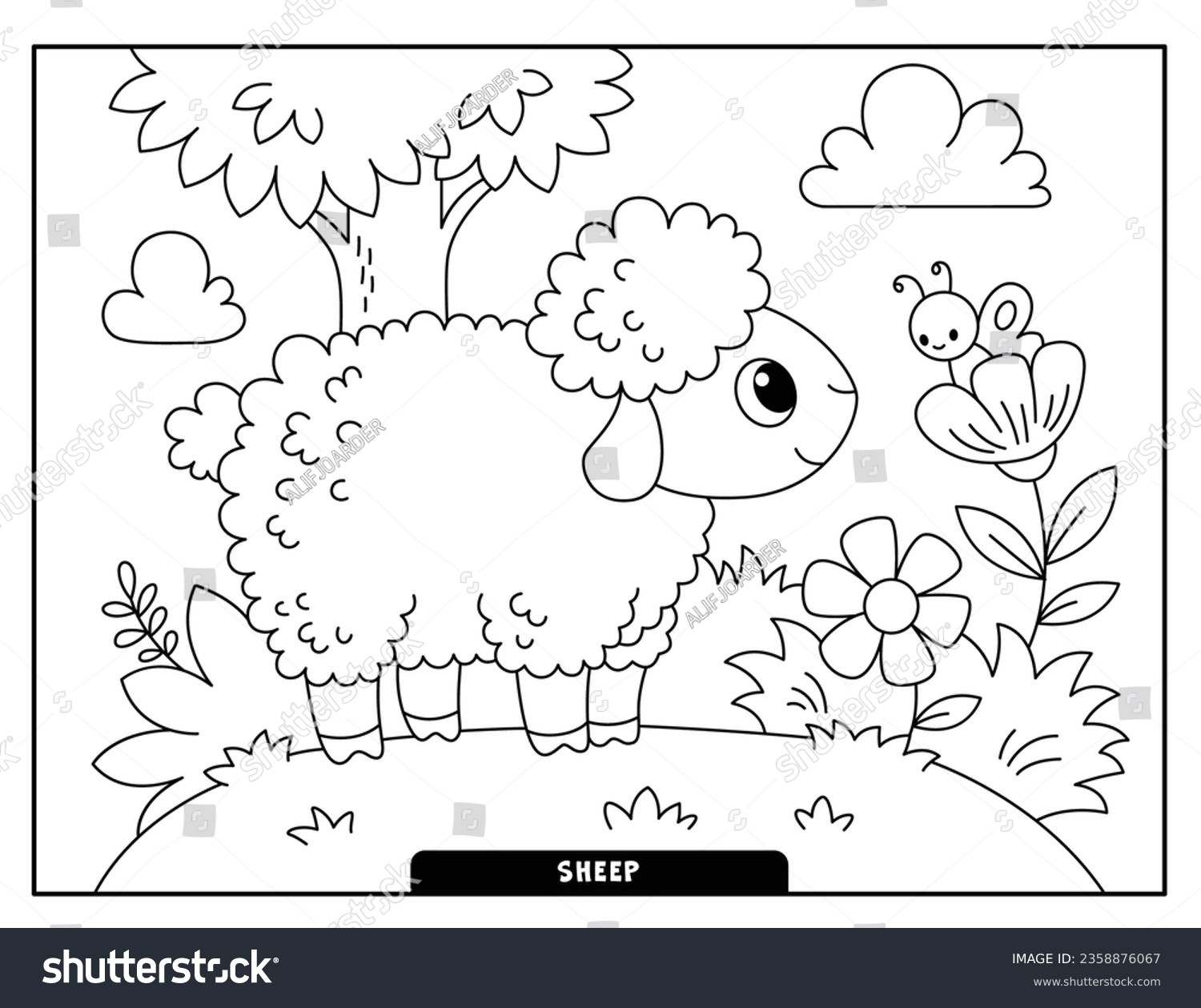 Sheep Coloring Pages Kids Stock Vector Royalty Free 2358876067 Shutterstock