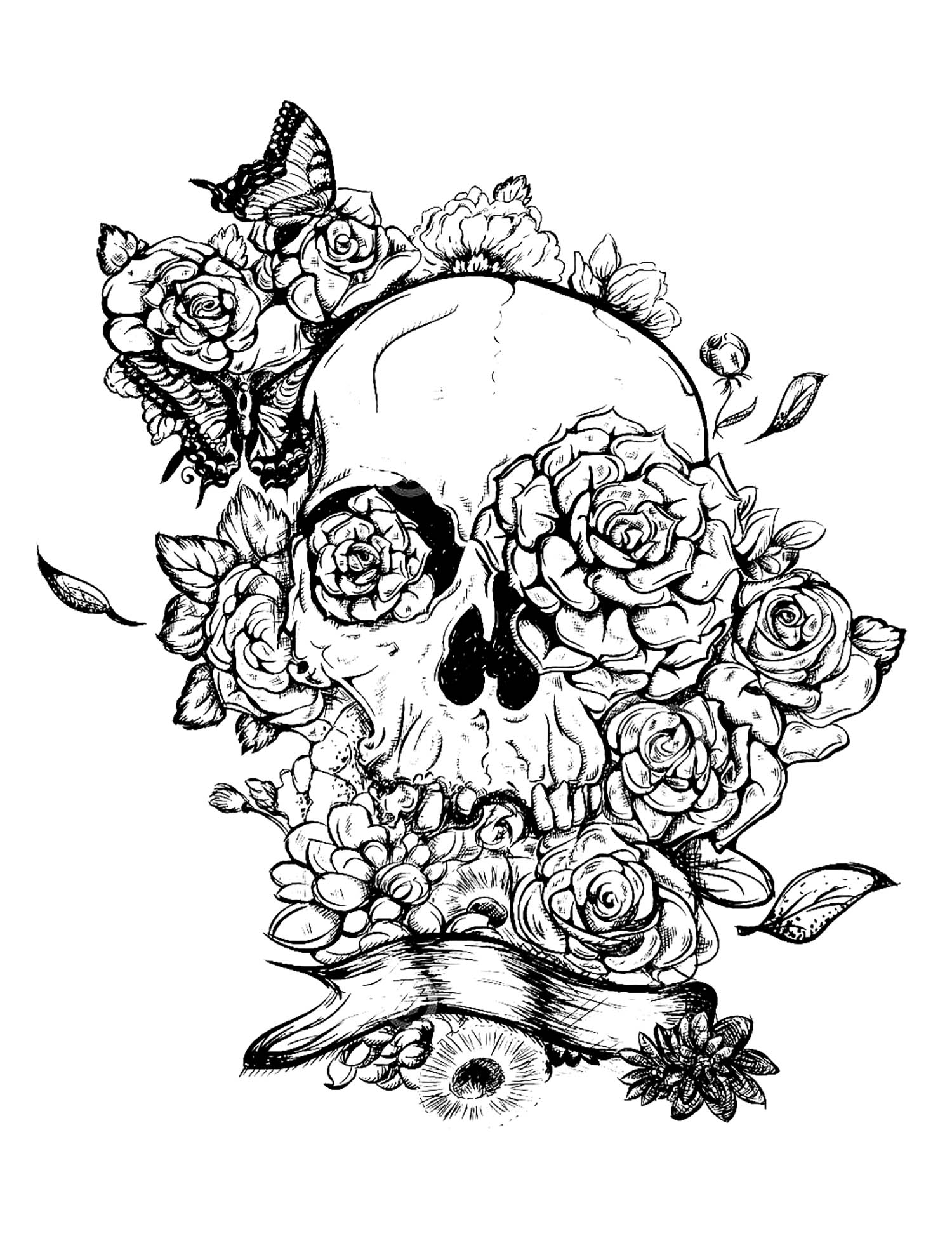 Skeleton And Roses For Tattoo Tattoo Coloring Pages For Adults Page Russian dolls 