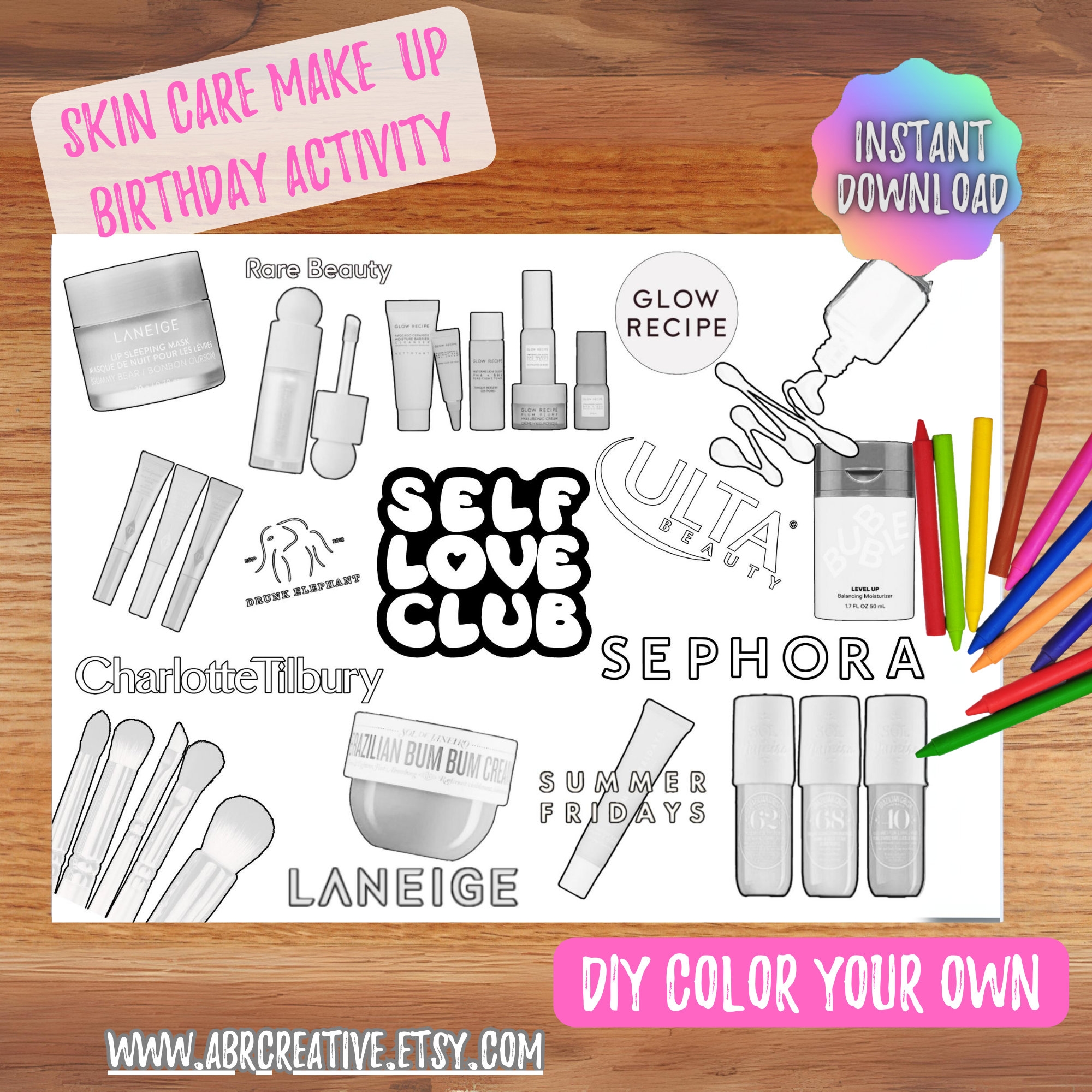 Skin Care Make Up Spa Coloring Printable Activity For Tween Party Instant Download Printable Preppy Birthday Coloring Etsy