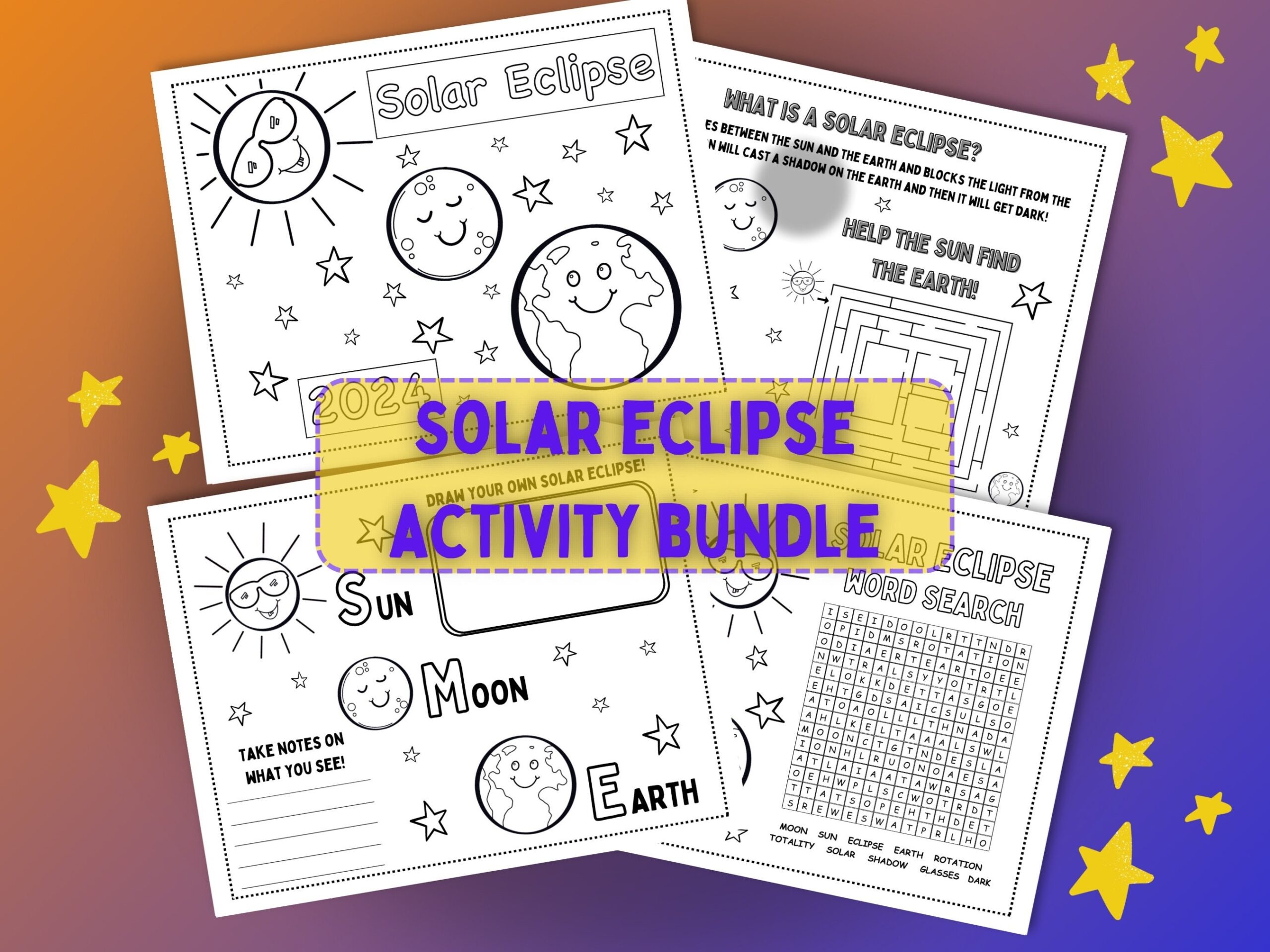 Solar Eclipse 2024 Activity Bundle Solar Eclipse Coloring Pages Kid s Activity Pages Coloring Pages For Kids Solar Eclipse For Kids Etsy