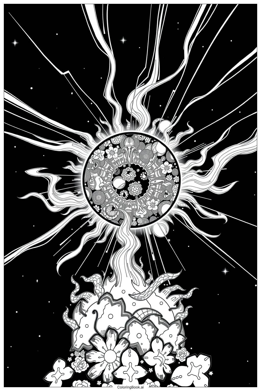Solar Eclipse Corona Details 2 Coloring Page Free PDF PNG Printable 