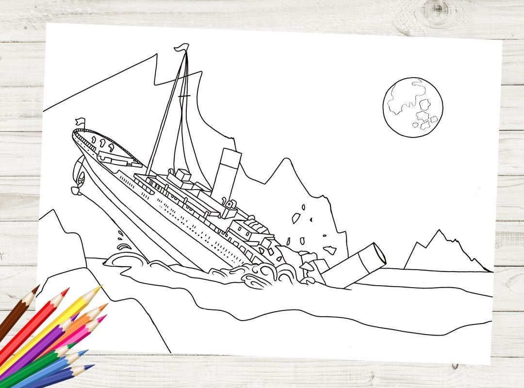 Titanic Sinking Printable Coloring Page Etsy UK