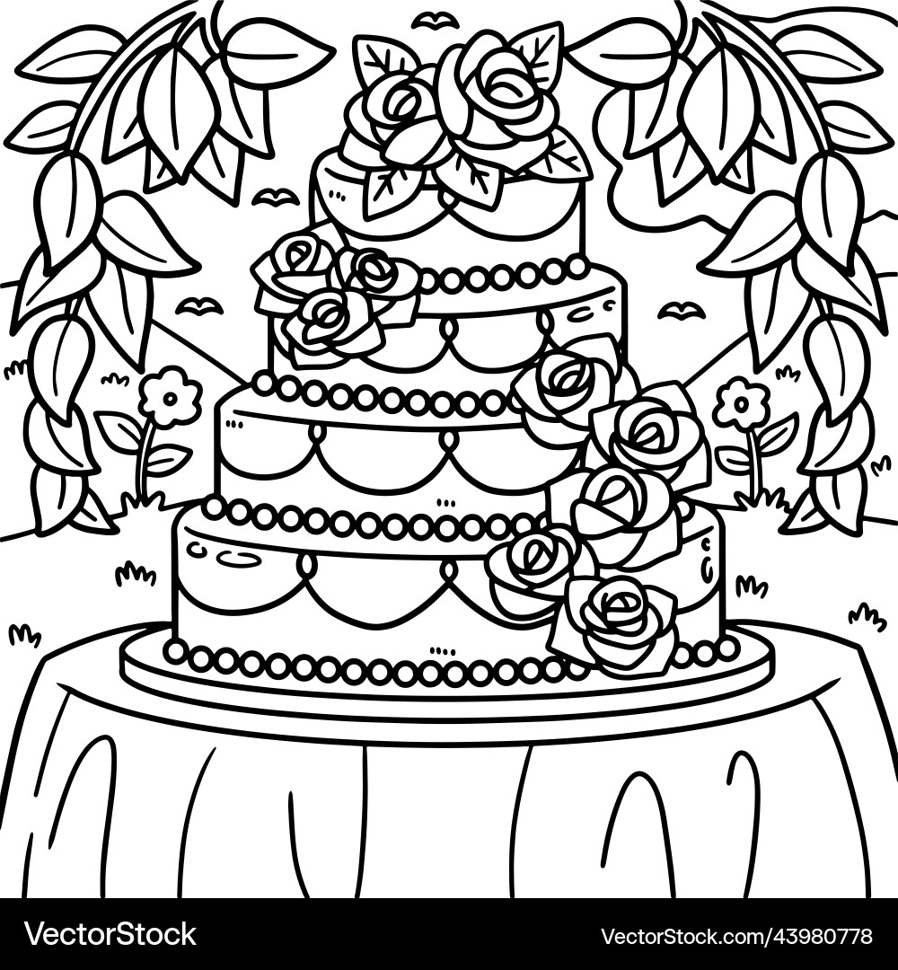 Wedding Cake Coloring Page For Kids Royalty Free Vector