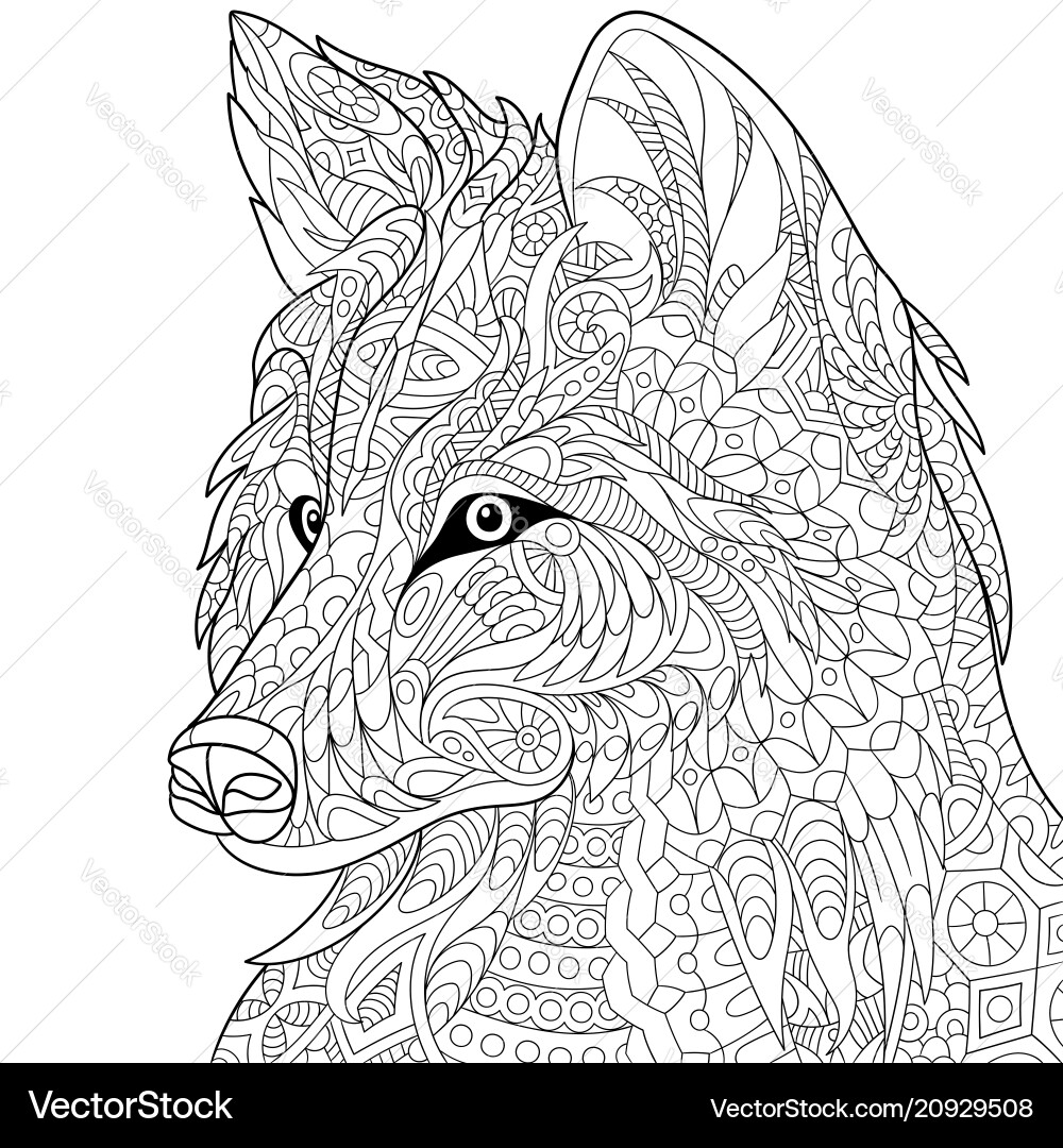 Wolf Coloring Page Royalty Free Vector Image VectorStock