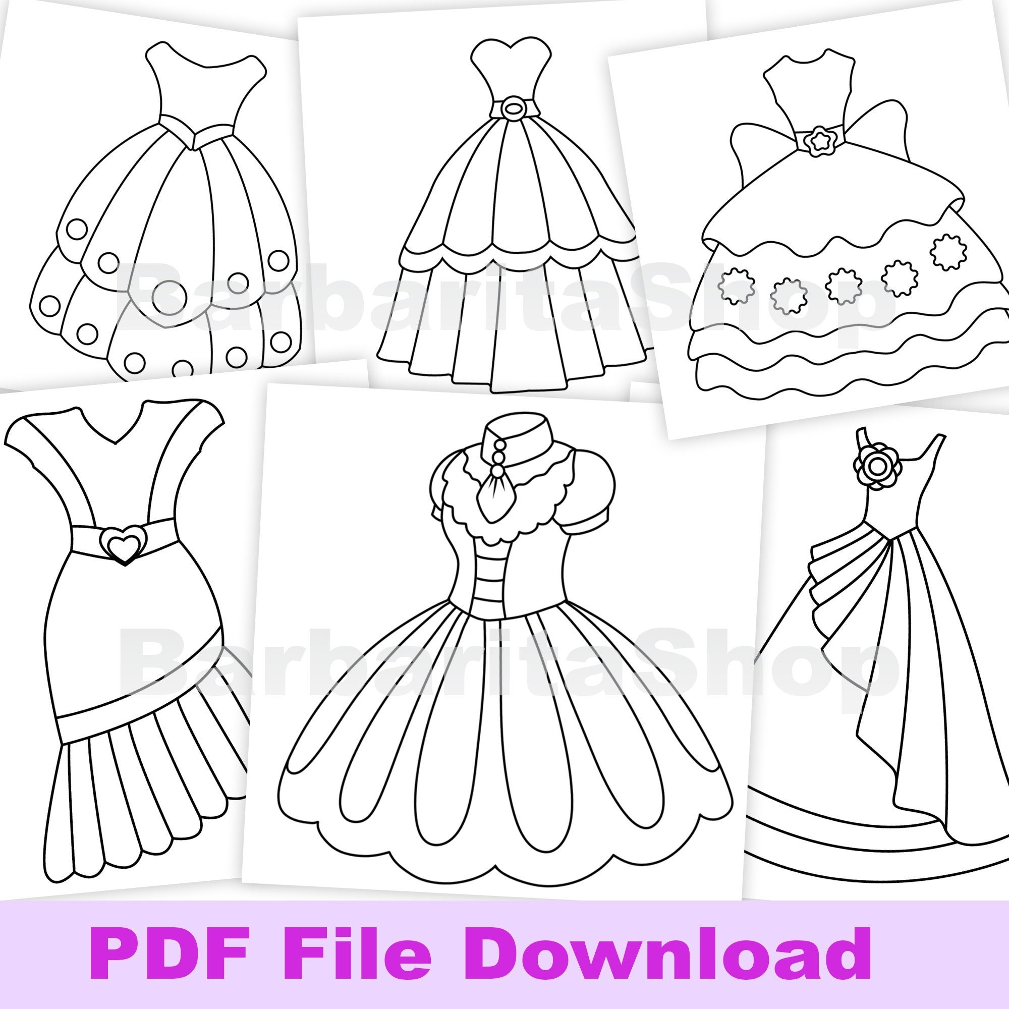 10 Dress Coloring Pages Ready To Print Instantly Etsy