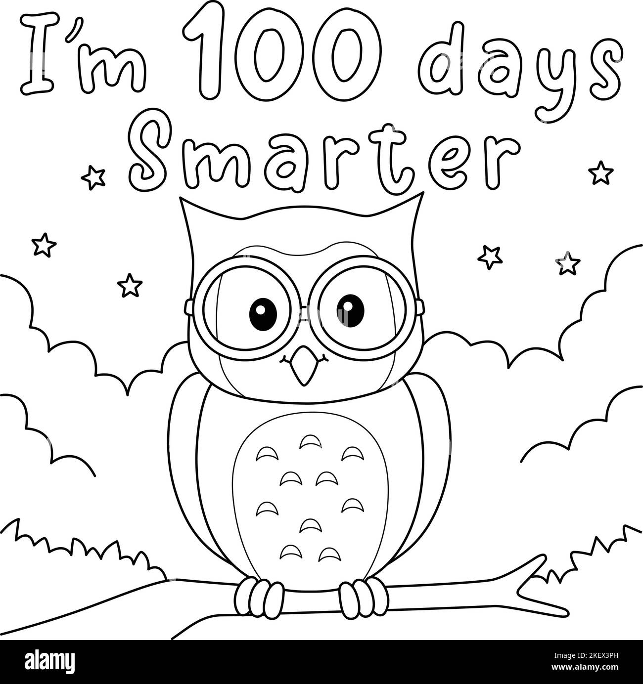 100th Day Of School Smarter Owl Coloring Page Stock Vector Image 