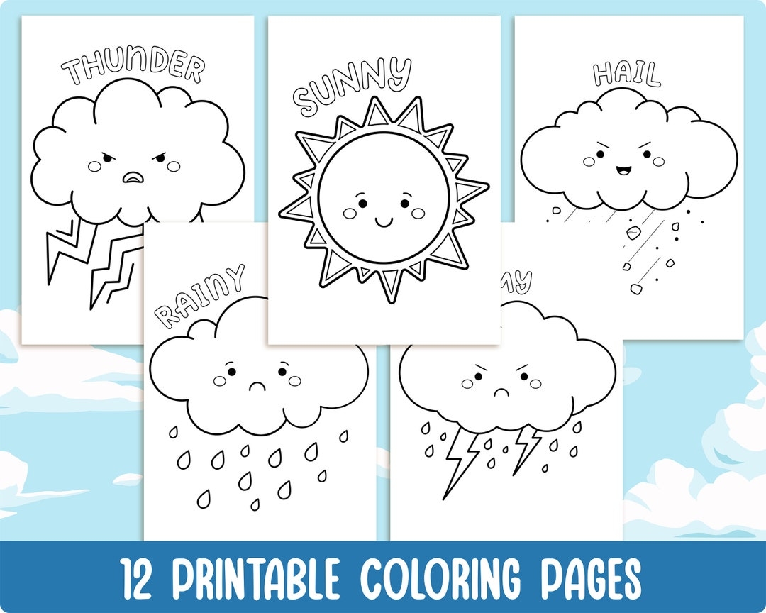 12 Printable Weather Elements Coloring Pages For Kids With Names Weather Symbols Colouring Book Party Activity Etsy Canada