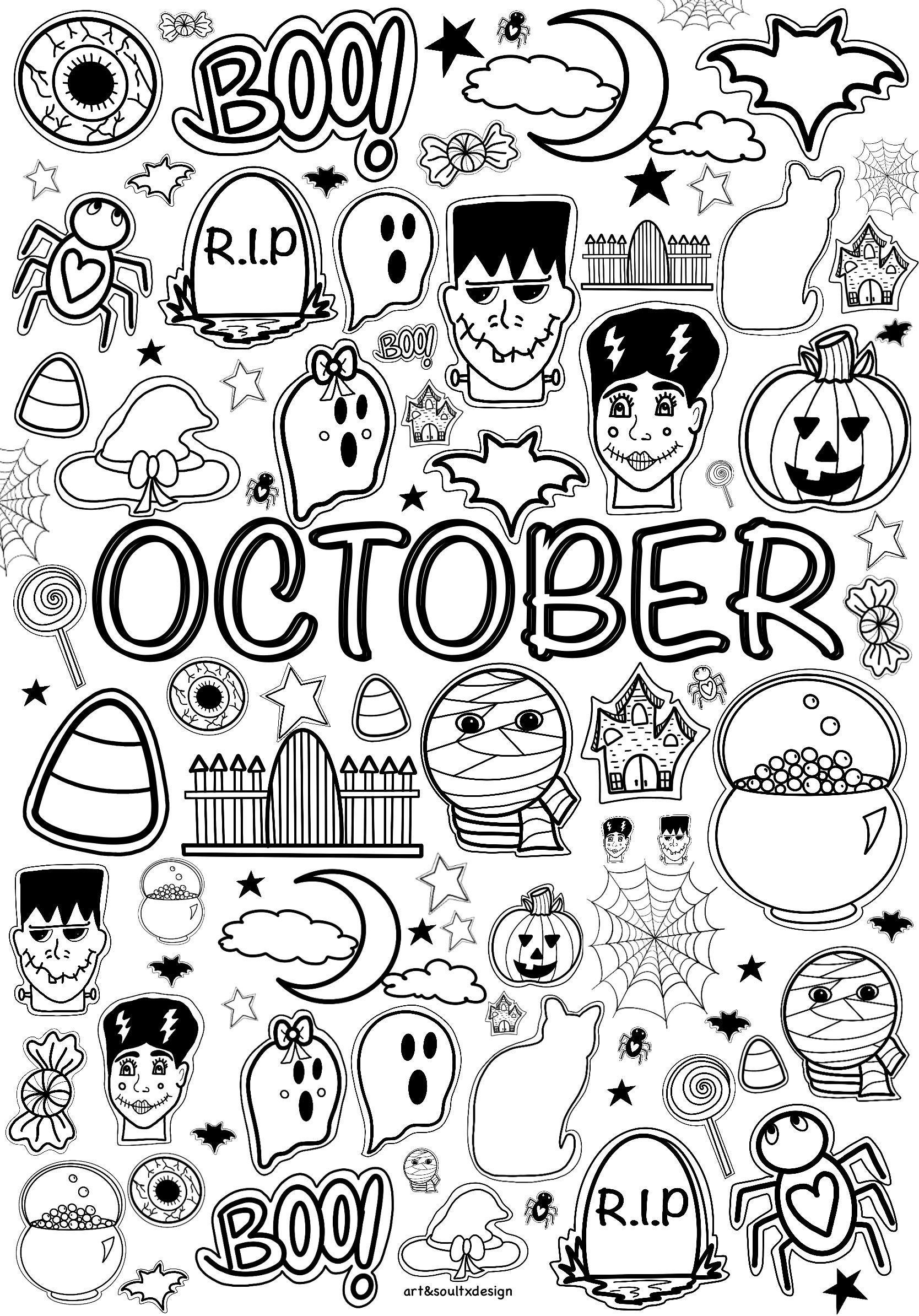 2024 Hand drawn Fall Coloring Pages September October November Seasonal Fall Time Halloween Color Sheets Month Color Sheets Etsy
