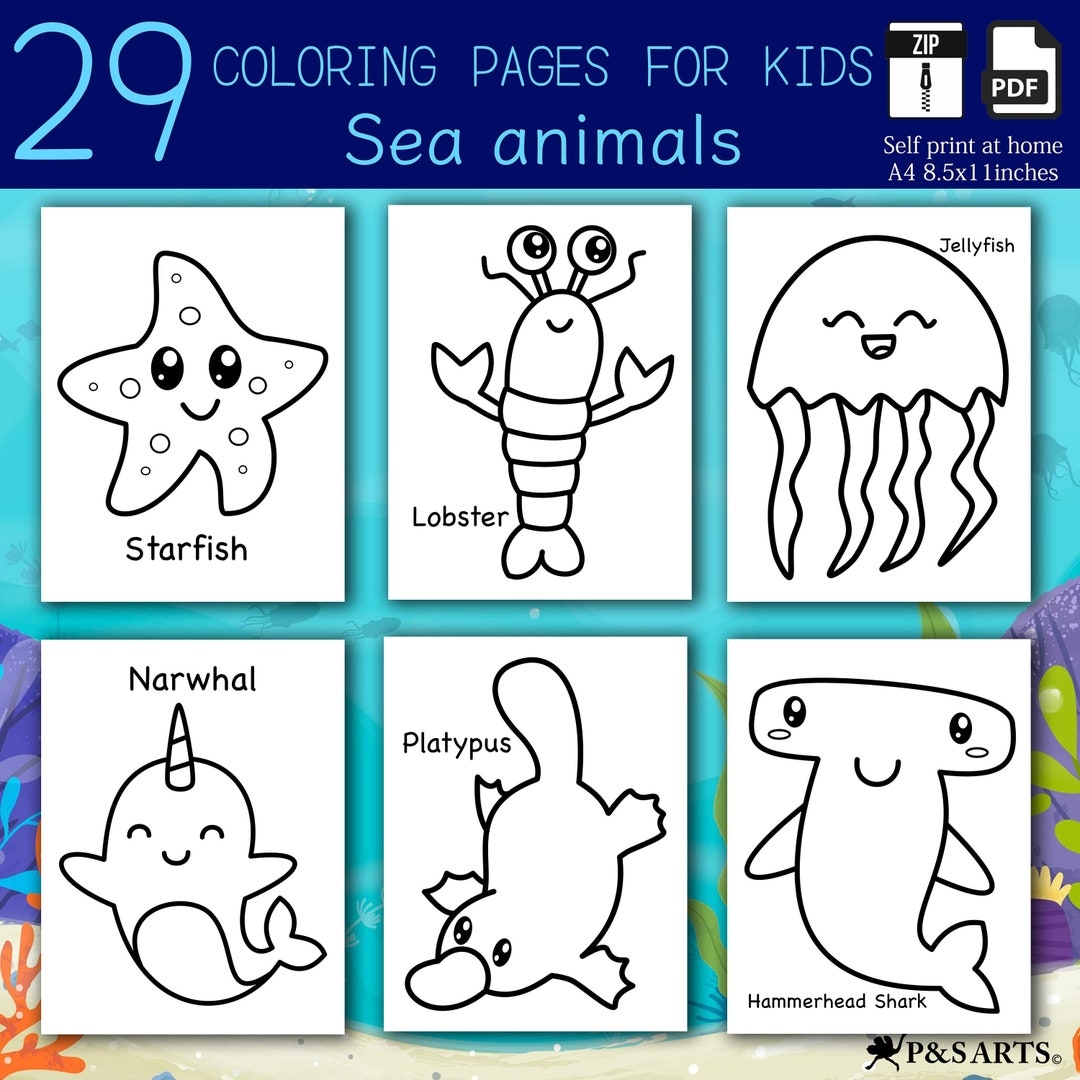 29 Sea Animals Simple And Jumbo Printable Coloring Pages Etsy Hong Kong