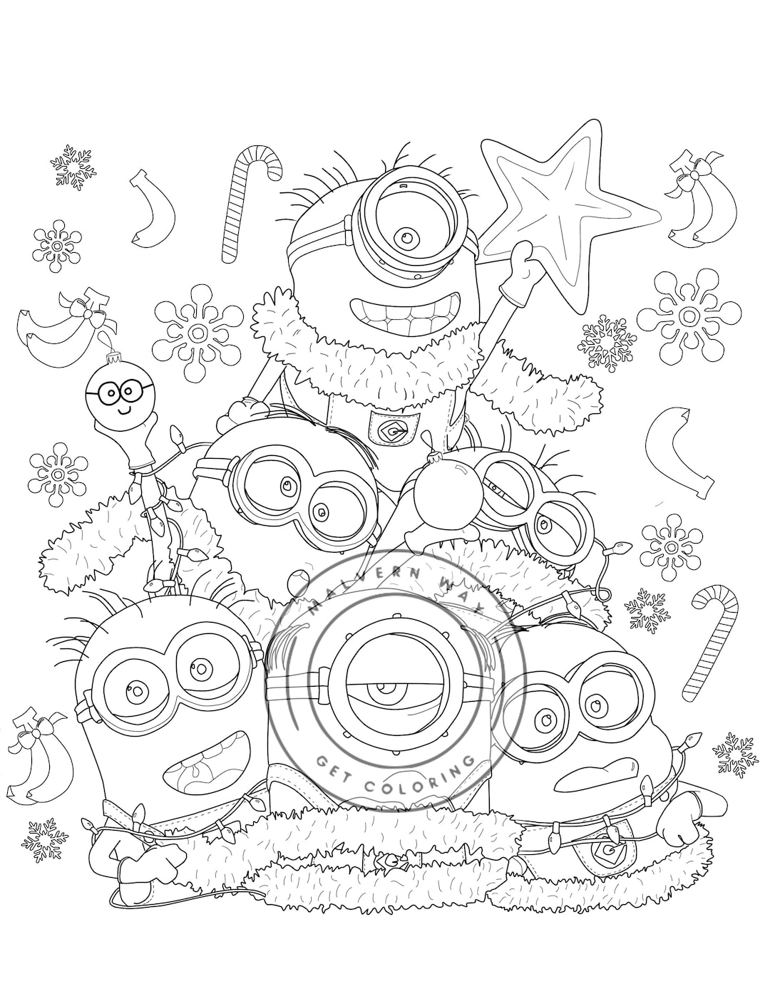 A Very Minions Christmas Coloring Page Etsy UK