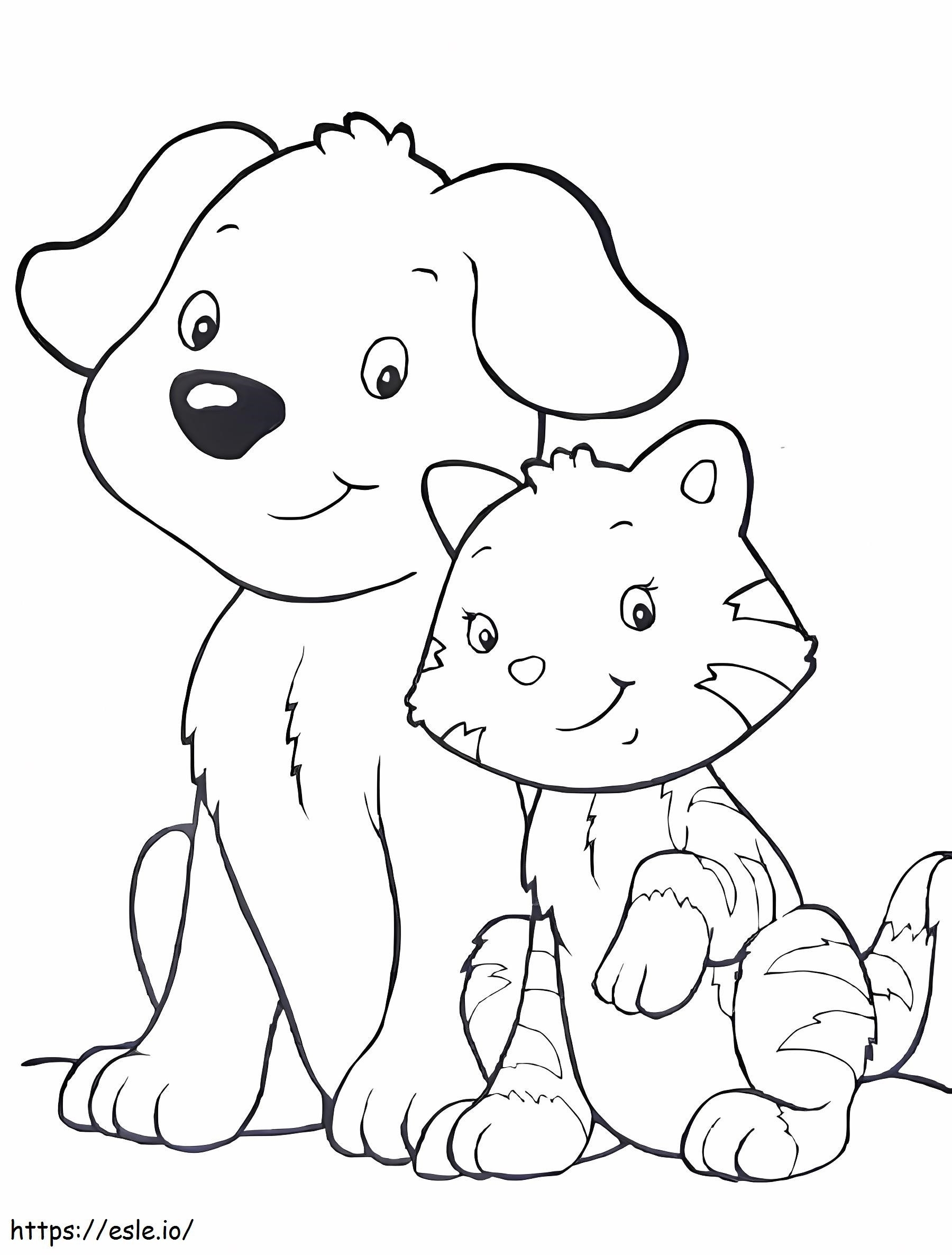 Adorable Dog And Cat Coloring Page