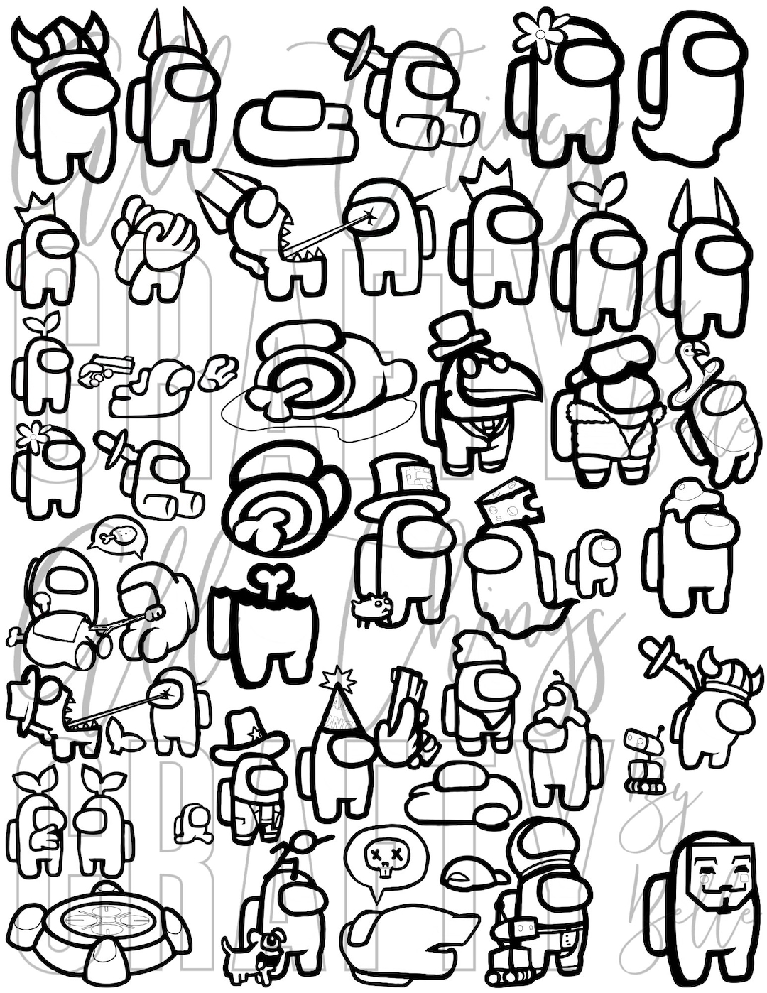 Among Us Coloring Sheets 36 Digital PDF Coloring Pages Etsy