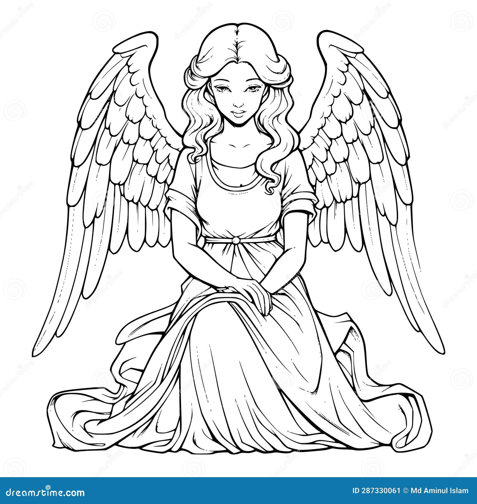 Angel Coloring Pages For Kids Stock Vector Illustration Of Cute 