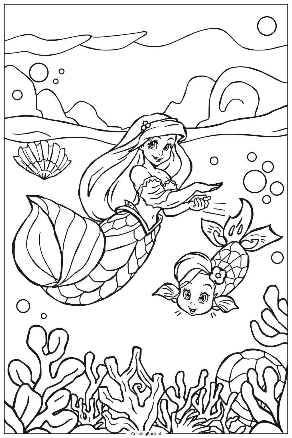 Ariel And Sisters Coloring Page Free PDF PNG Printable 