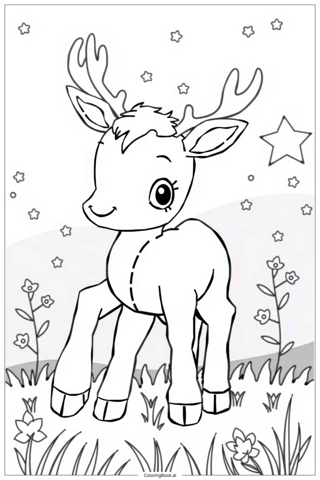 Baby Reindeer Learning To Walk Coloring Page Free PDFu0026PNG Printable 