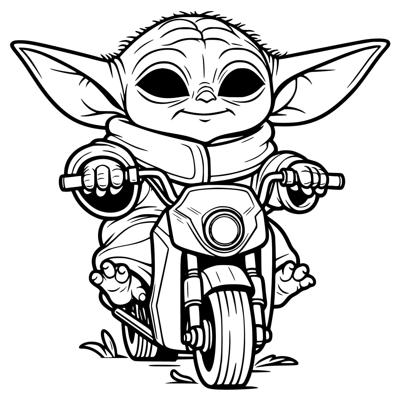 Baby Yoda Is Riding Motorbike Coloring Page Download Print Or Color Online For Free