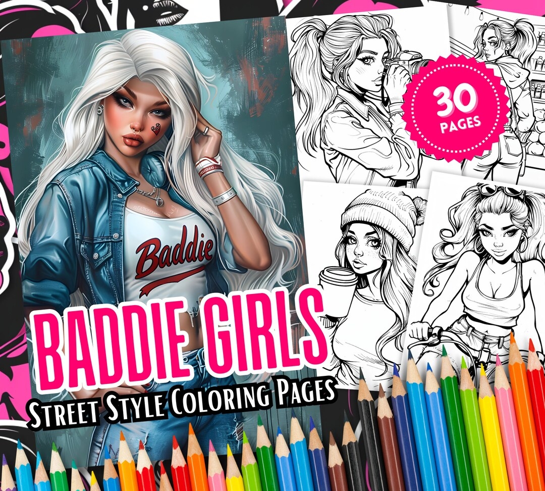 Baddie Girls Coloring Pages Street Wear Style Printable Teen Coloring Adult Coloring Y2K Coloring Summer Coloring Pages Idea Gift For Her Etsy UK
