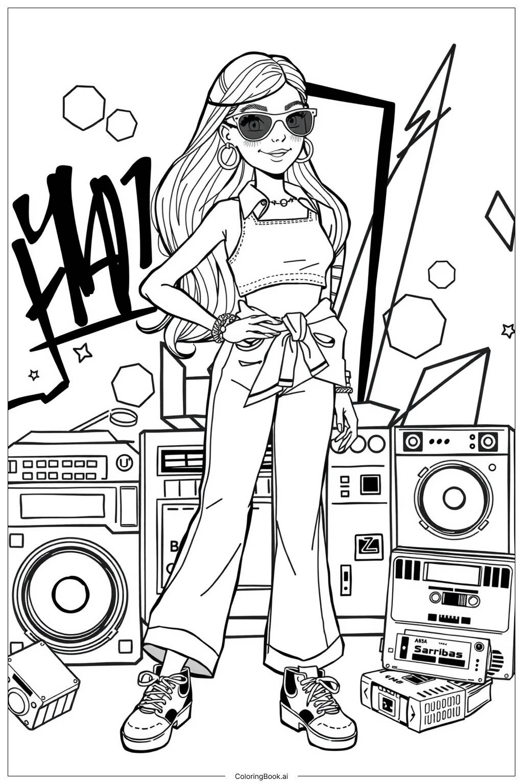 Barbie As A Retro 90s Fashion Icon Coloring Page Free PDF PNG Printable 