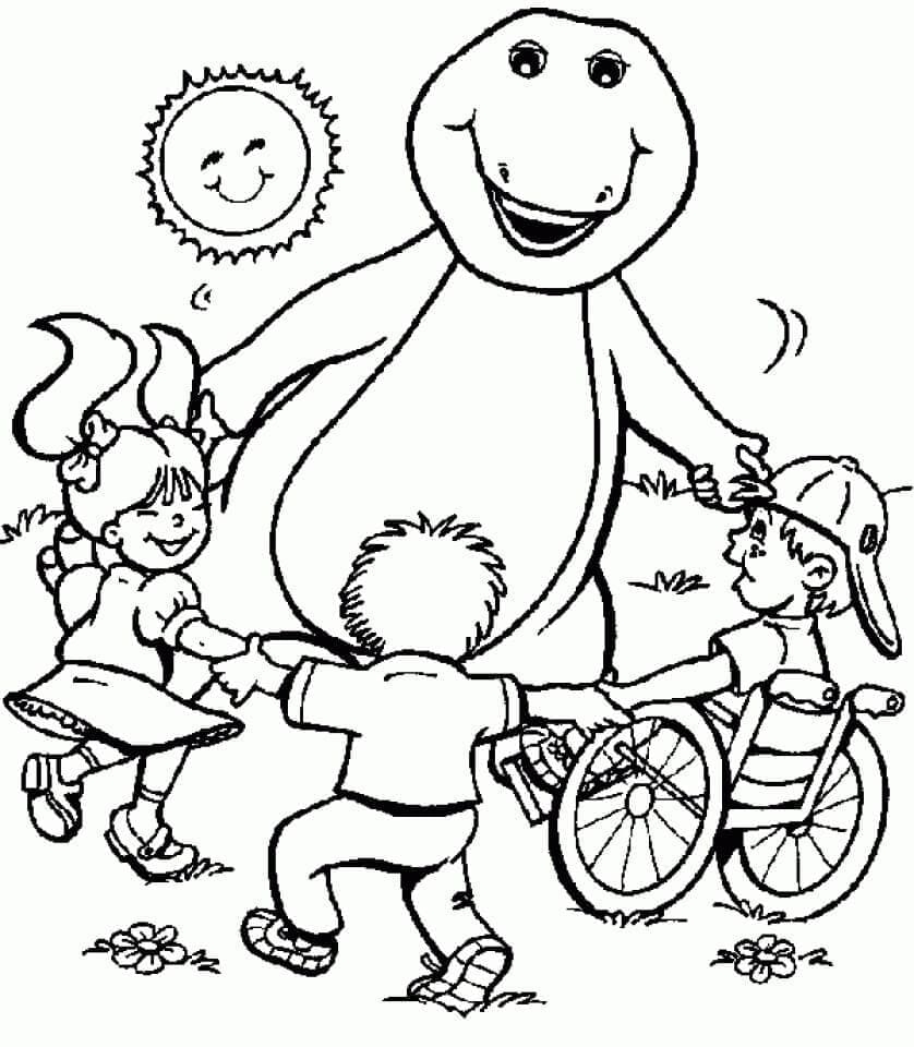 Barney And Kids Coloring Page Download Print Or Color Online For Free
