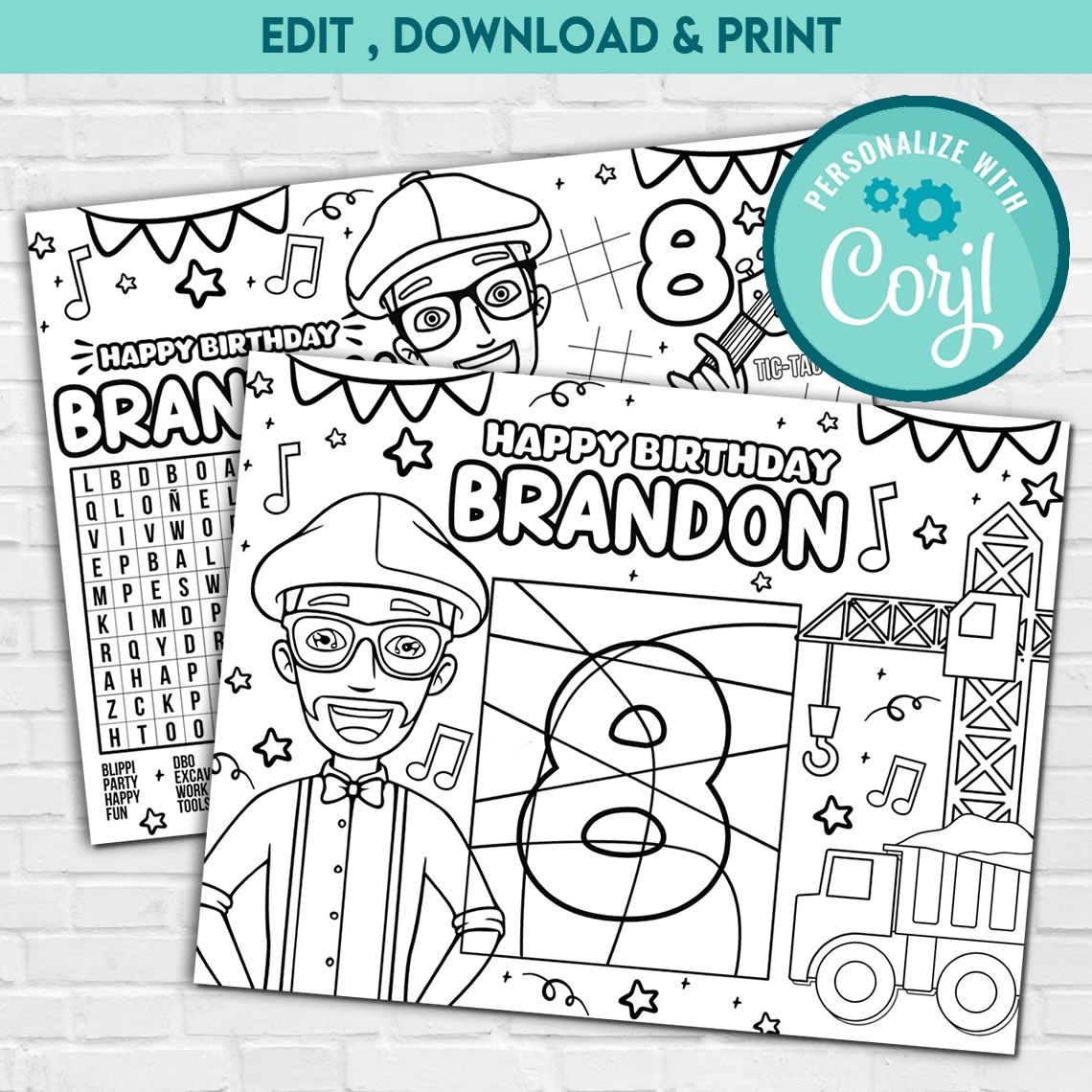 Blippi Placemat Blippi Coloring Pages 3Grafik Printable Products For Yours Party s Invitations Centerpieces Cupcakes More