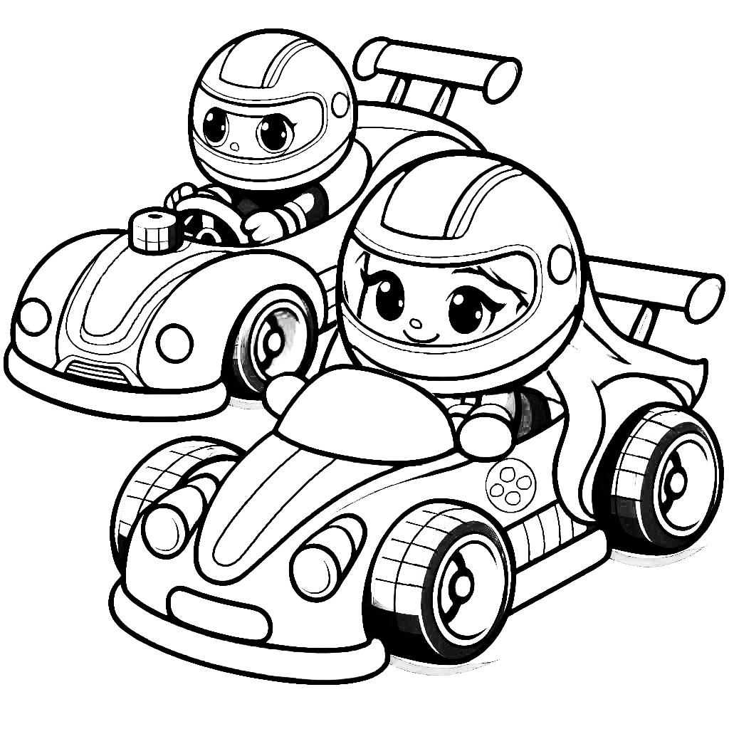 Boy And Girl Driving Toy Race Cars Coloring Page