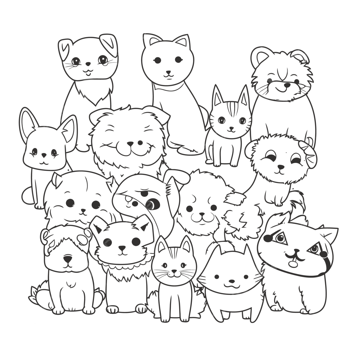 Bunch Of Dogs And Cats Coloring Pages Outline Sketch Drawing 