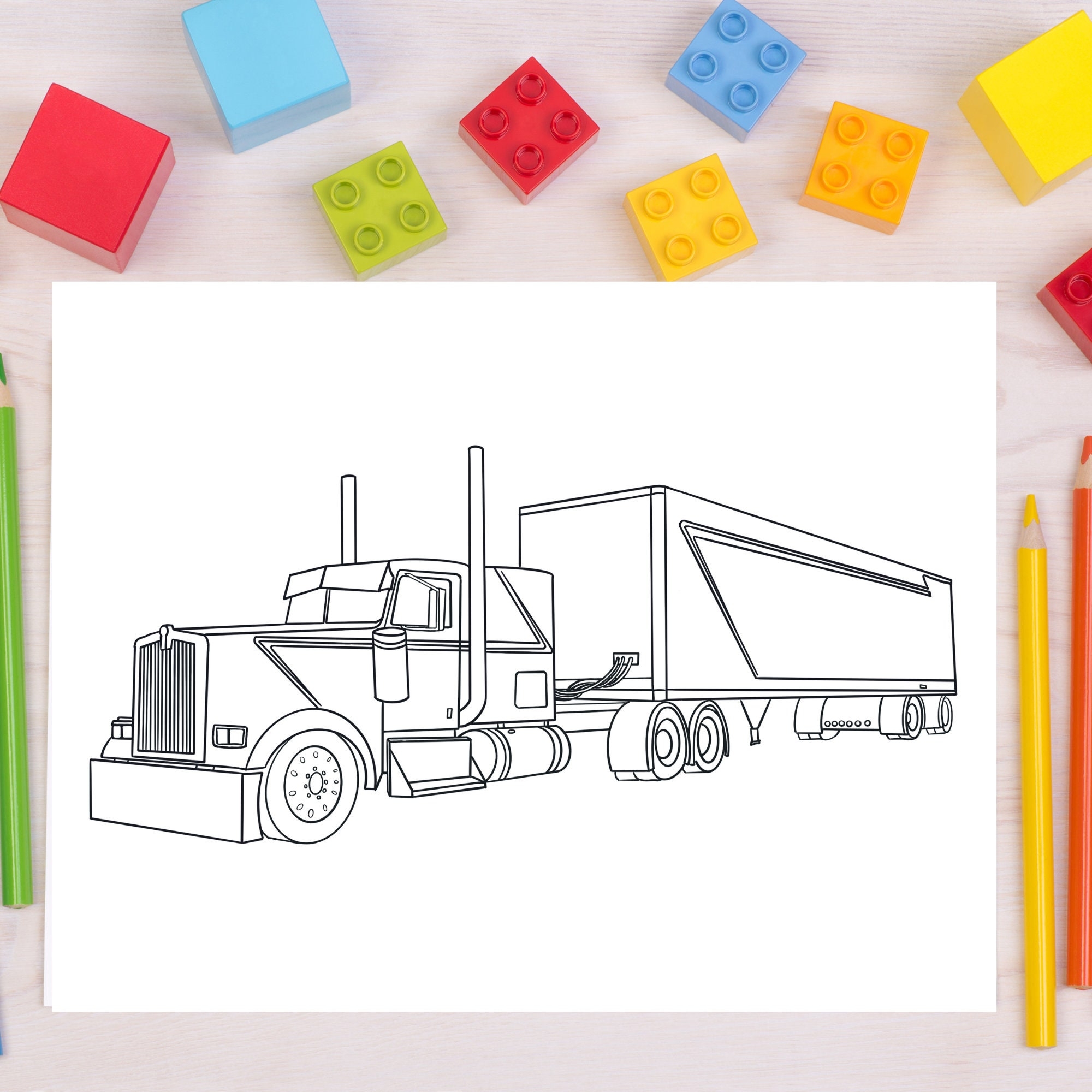 Bundle 2 5 Printable Semitruck Big Rig Coloring Pages 5 Semi Truck Colouring Pages Fun Digital Downloadable Activities For Kids Etsy Canada