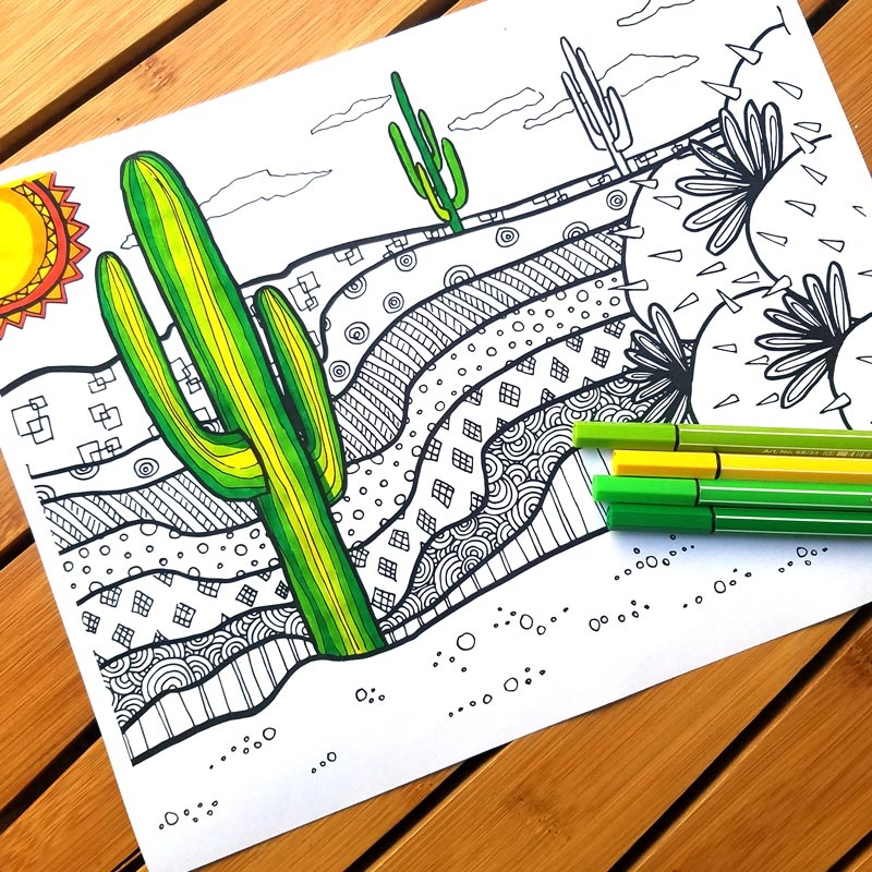 Cactus Coloring Page For Adults Free Printable Moms And Crafters
