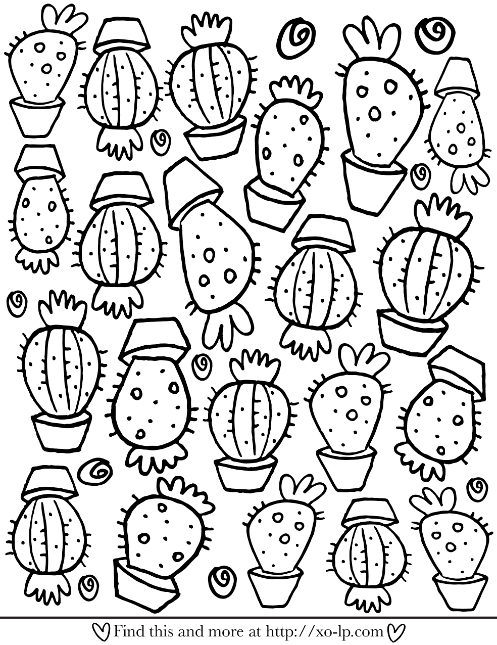 Cactus Printable Coloring Page XO LP