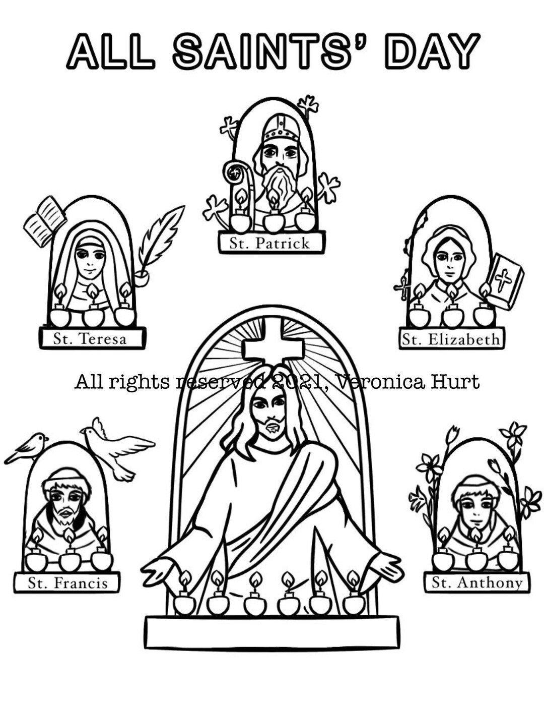 Catholic All Saints Day Coloring Poster Page For Kids 6 And Adults Etsy