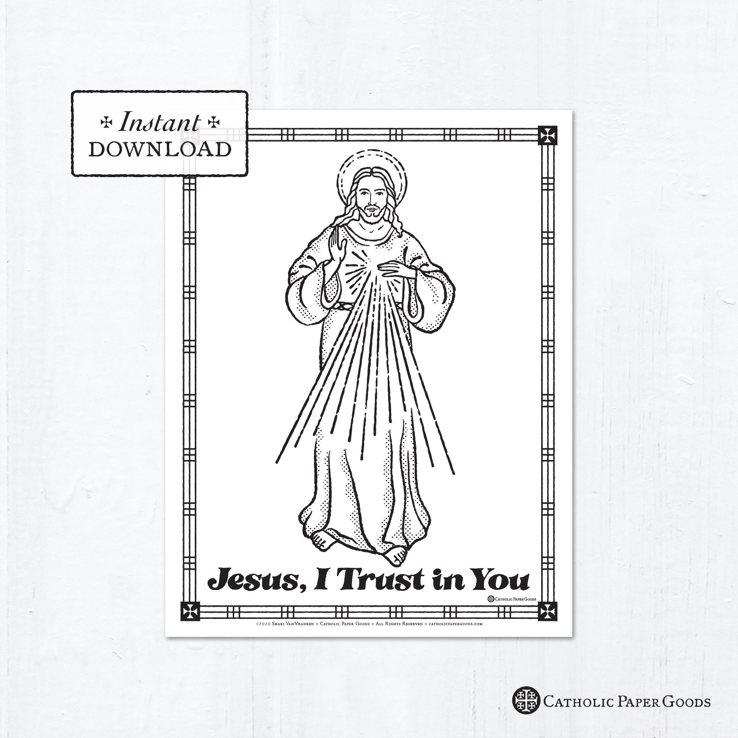 Catholic Coloring Page The Divine Mercy Jesus I Trust In You Printable Coloring Page Digital PDF