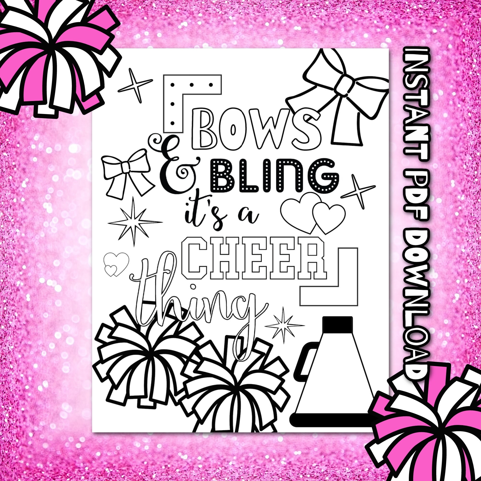 Cheerleading Color Page Printable Cheerleader Team Bonding Activity Squad Bows And Bling Color All star Cheer Coach Cheer Mom Etsy